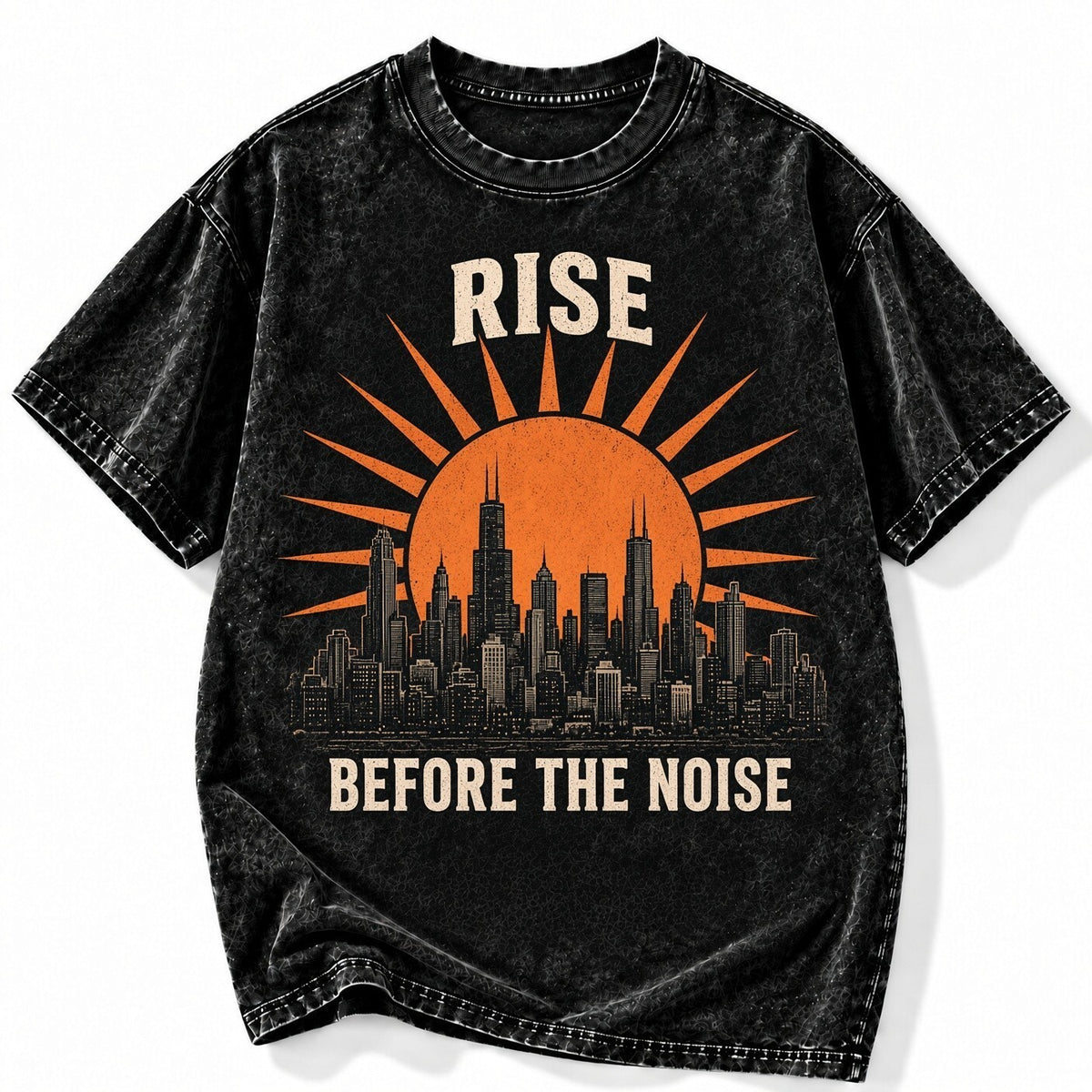 Acid Wash Black Tee Rise Before the Noise City Skyline Graphic Vintage