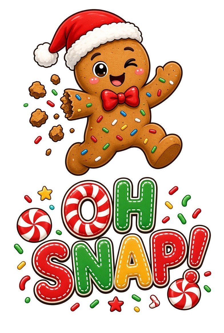 4pcs 10in Oh Snap Gingerbread Santa Hat DTF Transfer