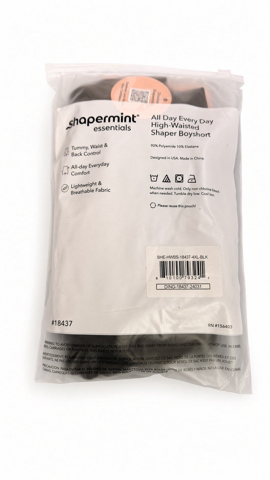 Shapermint Essentials High Waisted Shaper Boyshort 4XL Black Tummy Control NWT