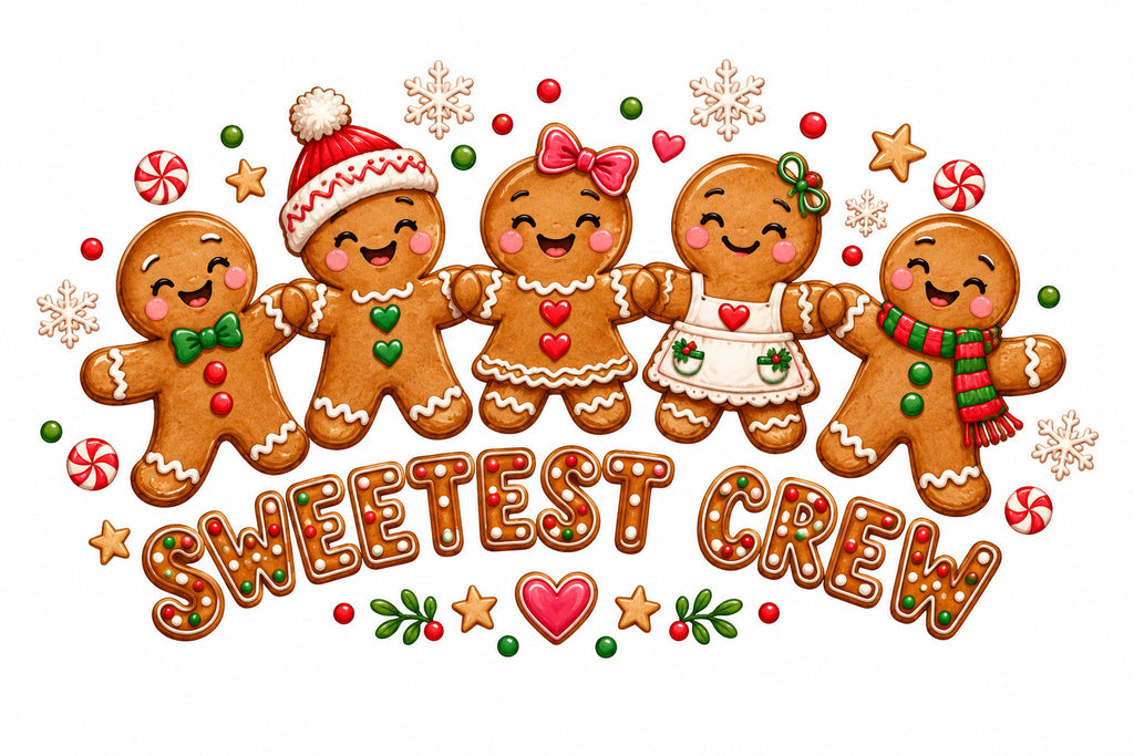 4pcs 10in Sweetest Crew Gingerbread Family DTF Transfer Ready to Press Print
