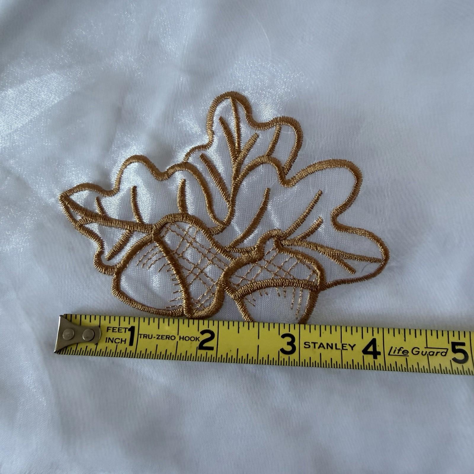 Vintage Embroidered Sheer Patch - Oak Leaves Acorns Gold Fall Harvest