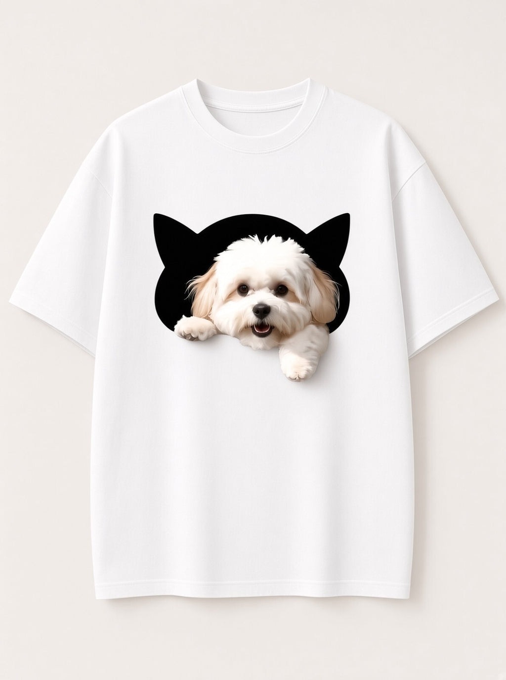 Cute Dog Peeking Out Cat Hole T-Shirt – Black, White & Royal Blue