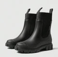 Black Rain Boots Women Chelsea Sock Knit Waterproof Chunky Sole US 8 EU 39
