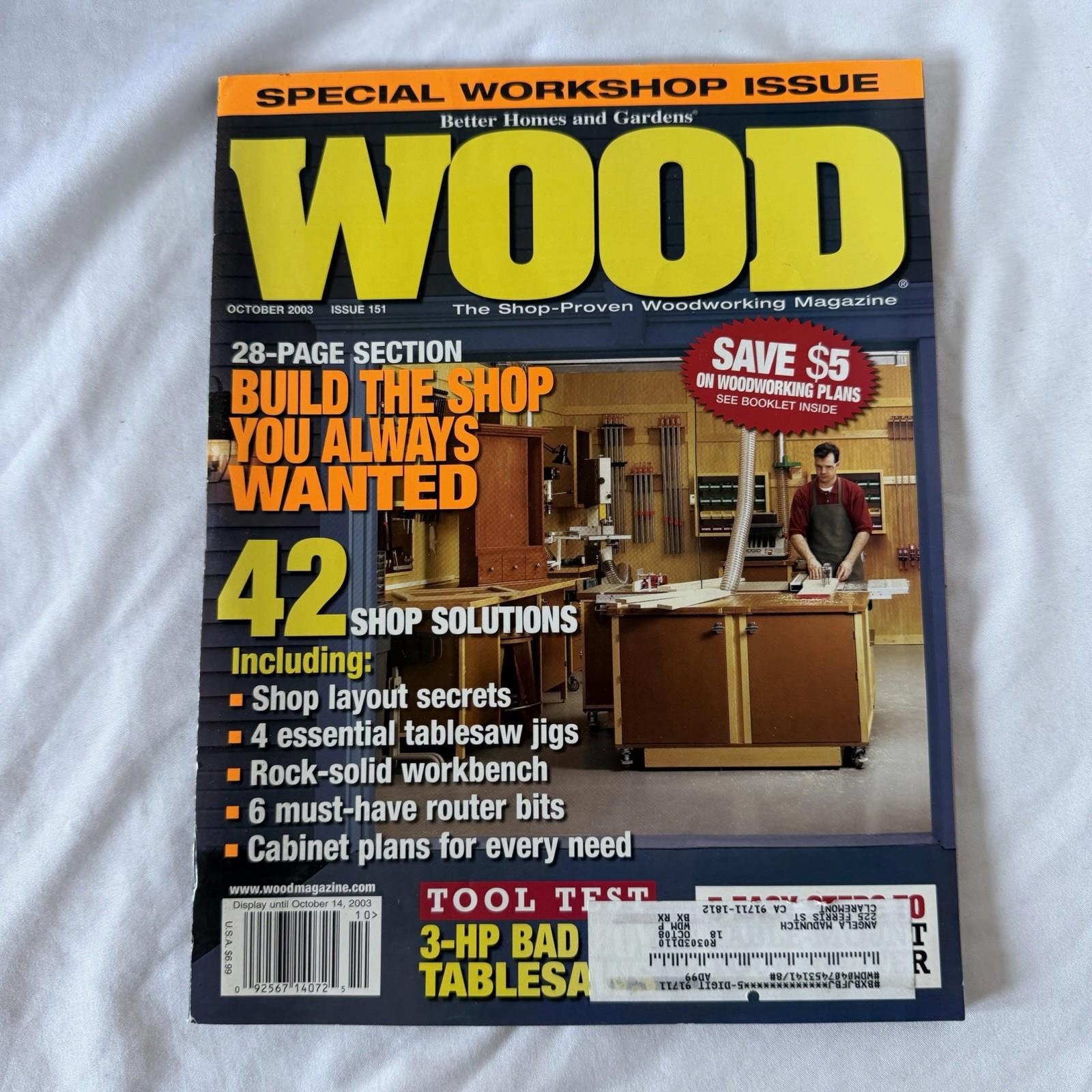 WOOD Magazine Oct 2003 Issue 151 Special Workshop Shop Plans Tablesaw Jigs