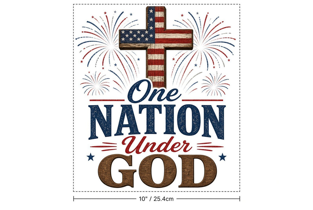 4Pcs 10" One Nation Under God DTF Transfers Wooden Flag Cross Iron On