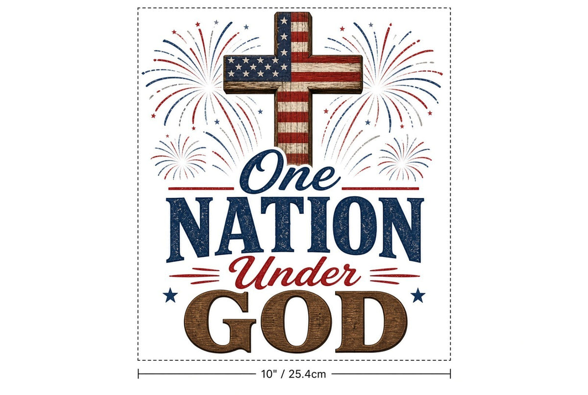 4Pcs 10" One Nation Under God DTF Transfers Wooden Flag Cross Iron On