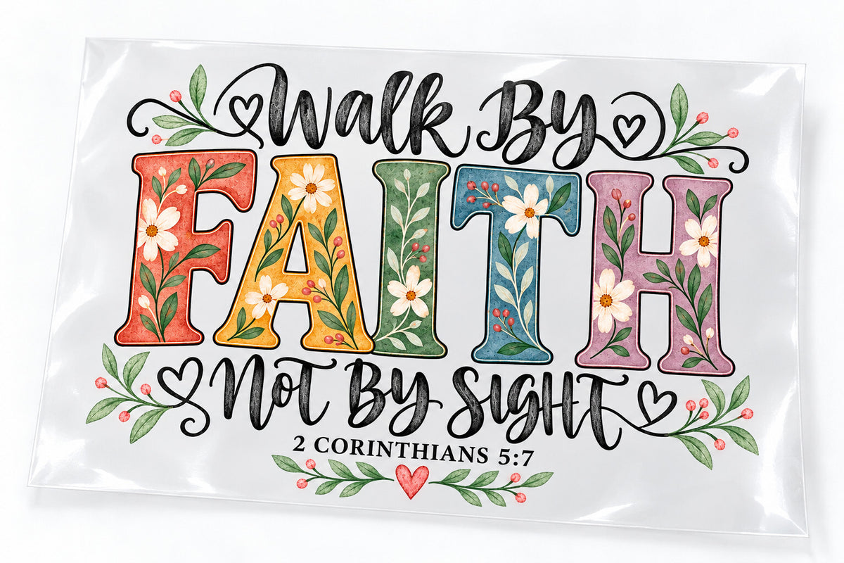 Walk by Faith Christian DTF Transfer 10 Inch Ready to Press Pack of 4
