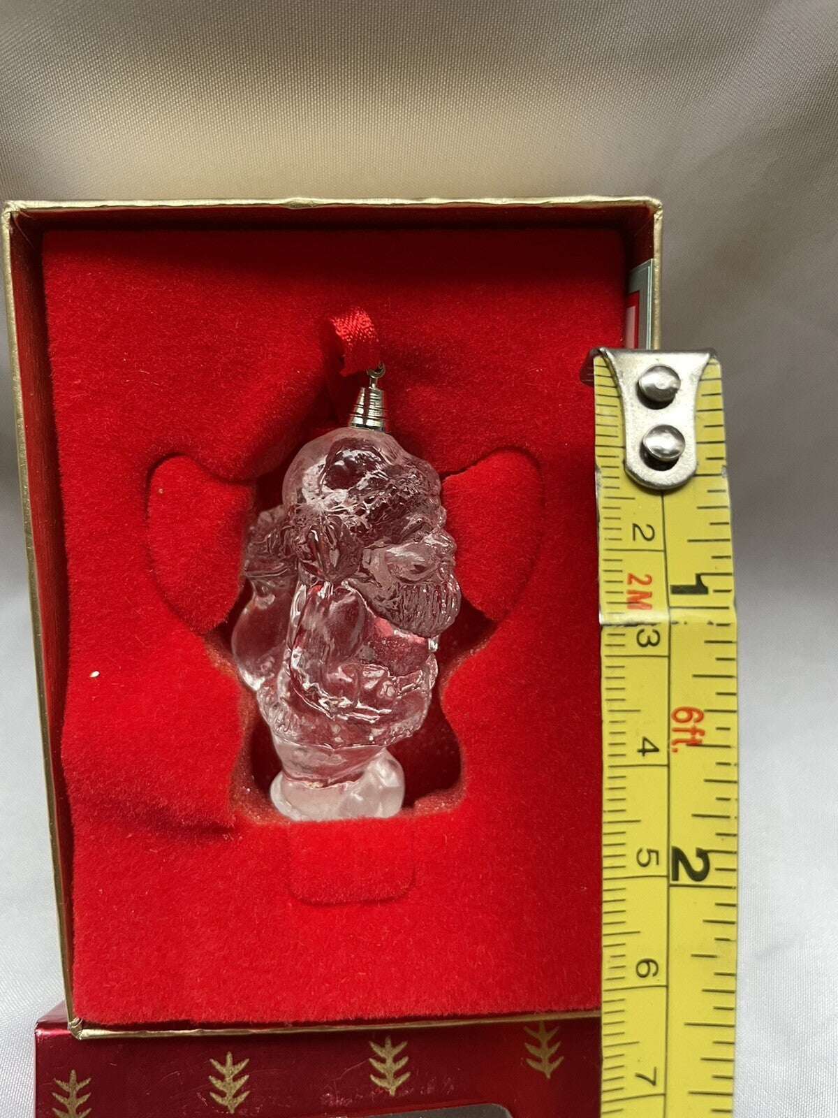 Wallace Crystal Santa Ornament 24% Lead Crystal - EUC in Red Gift Box, 2”