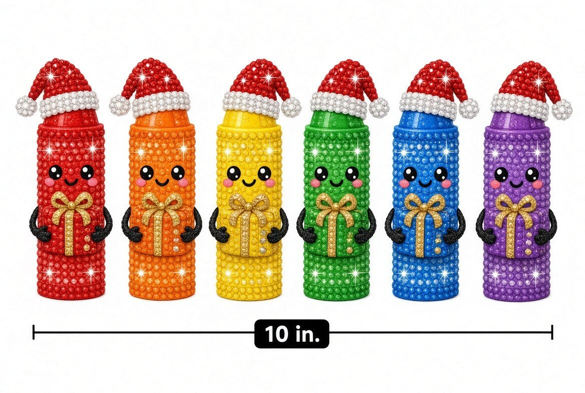 Santa Hat Crayon Characters Rainbow Christmas DTF Transfer 10" PK4