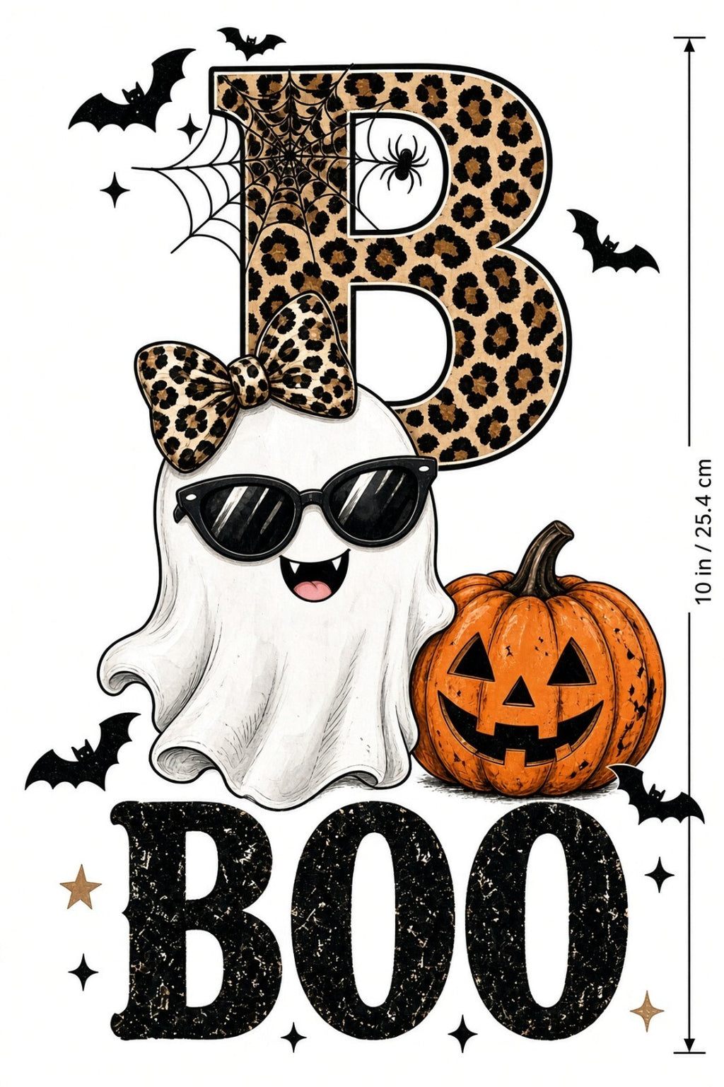 4pcs 10in BOO Ghost Leopard Pumpkin Halloween DTF Transfer
