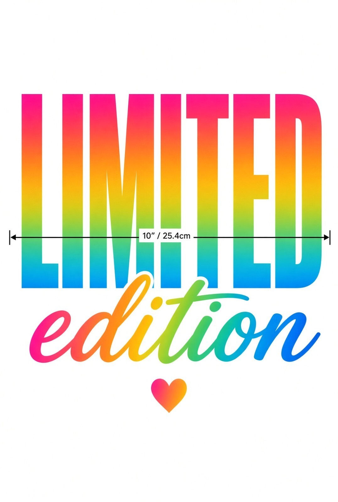 4PCS DTF Transfer Limited Edition Rainbow Gradient Heart 10in Iron On