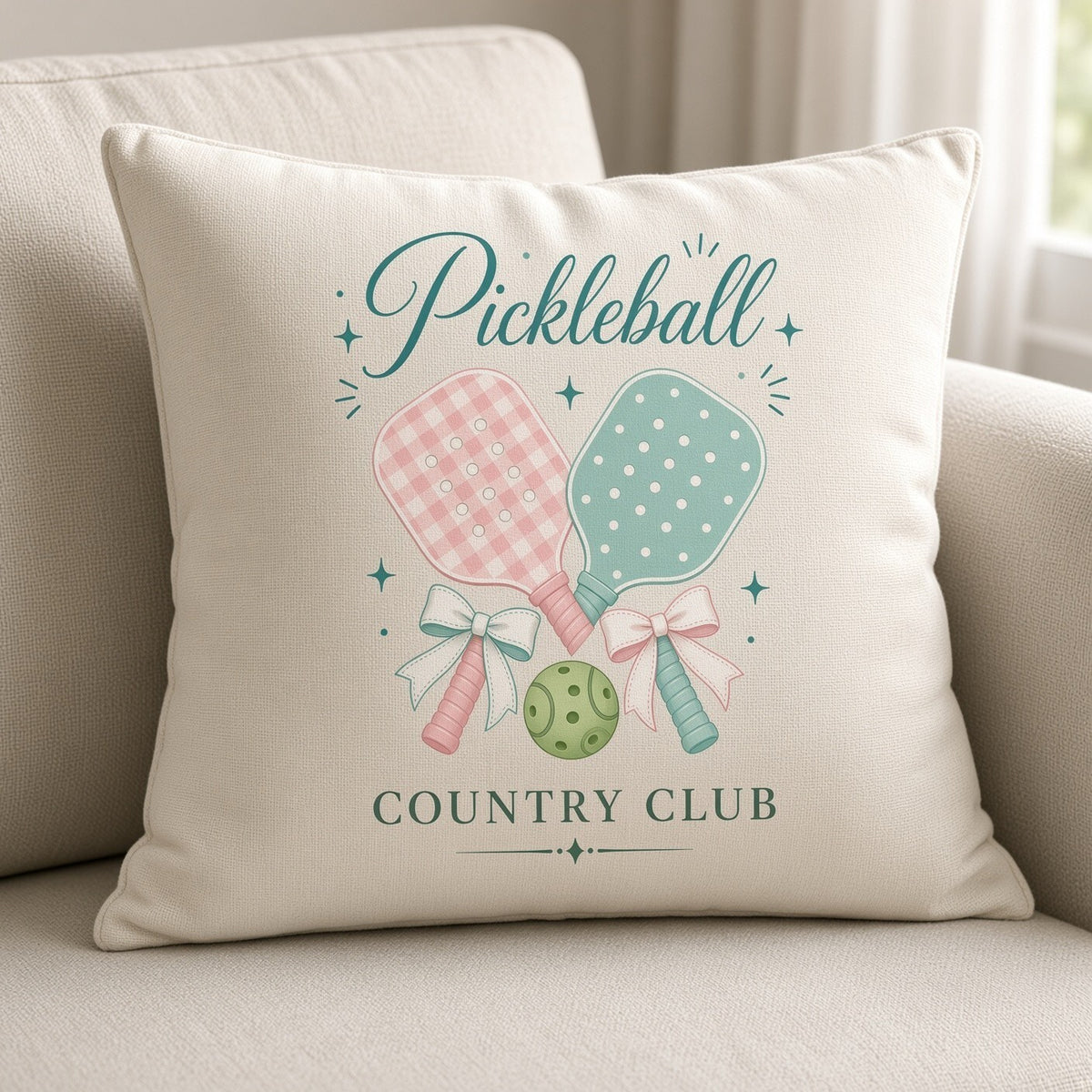 4pc 10" Pickleball Country Club Pink Paddle Bow DTF Transfer Ready to Press