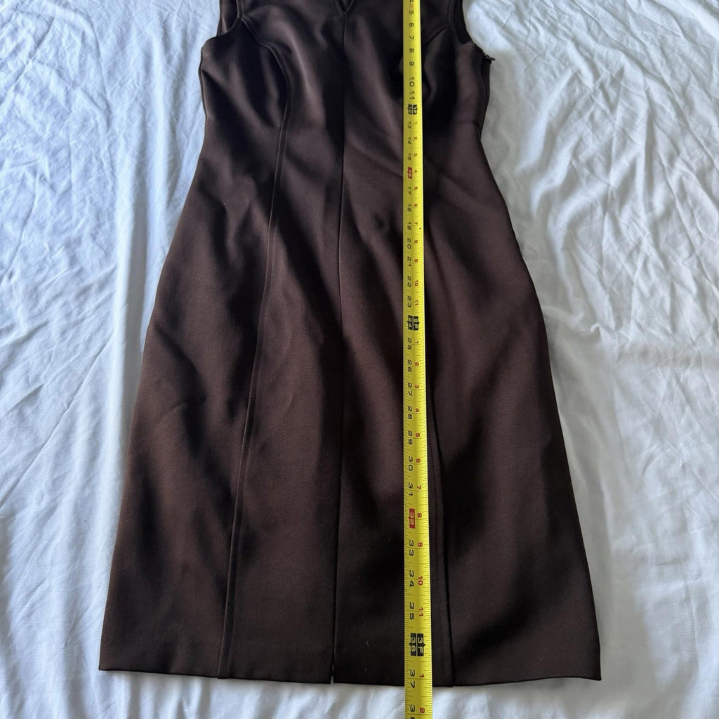 Vintage BCBG Brown Satin Sleeveless Sheath Dress Size 2 Made in USA