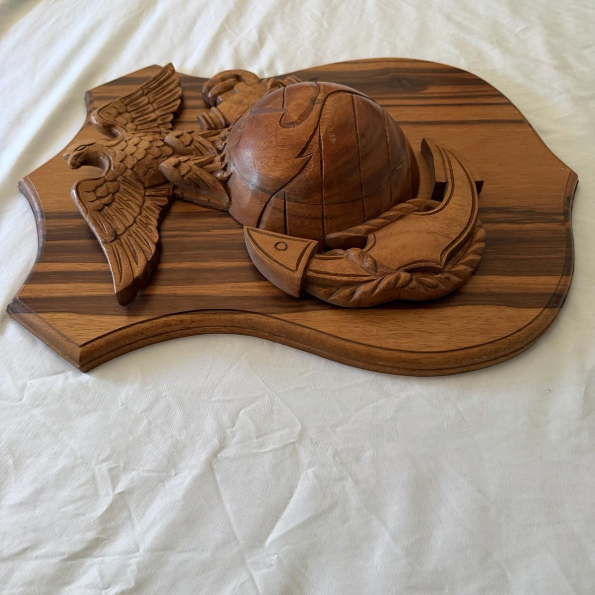 Large Hand Carved USMC EGA Eagle Globe Anchor Wooden Plaque Subic Bay