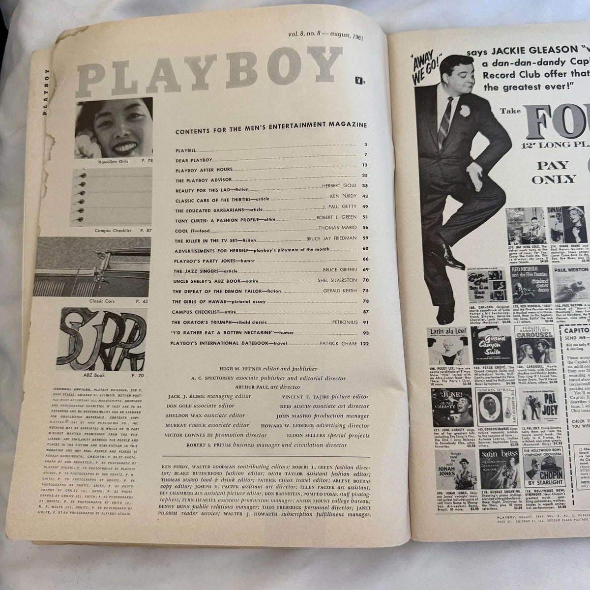 Vintage Playboy Aug 1961 Bunny Cover Karen Thompson Girls of Hawaii