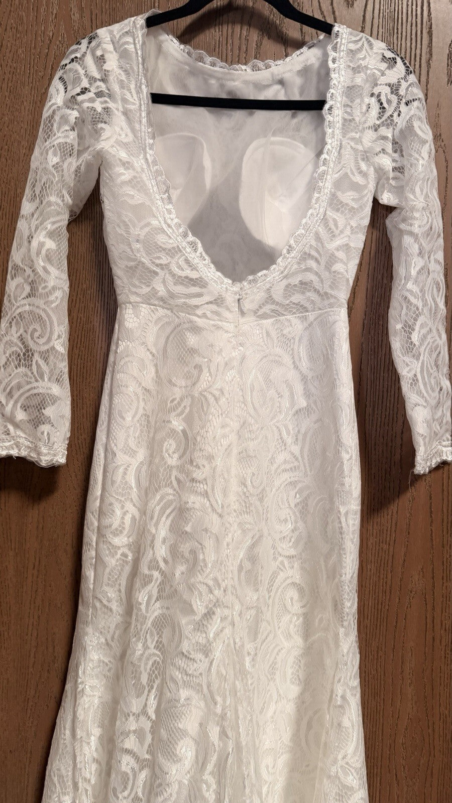 White Lace Wedding Dress Size 2 Long Sleeve High Low Train Bridal Gown