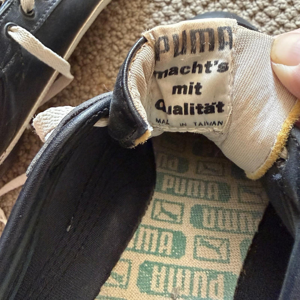 Vintage 1970s Puma Super Sport Soccer Cleats Black Leather Made Taiwan