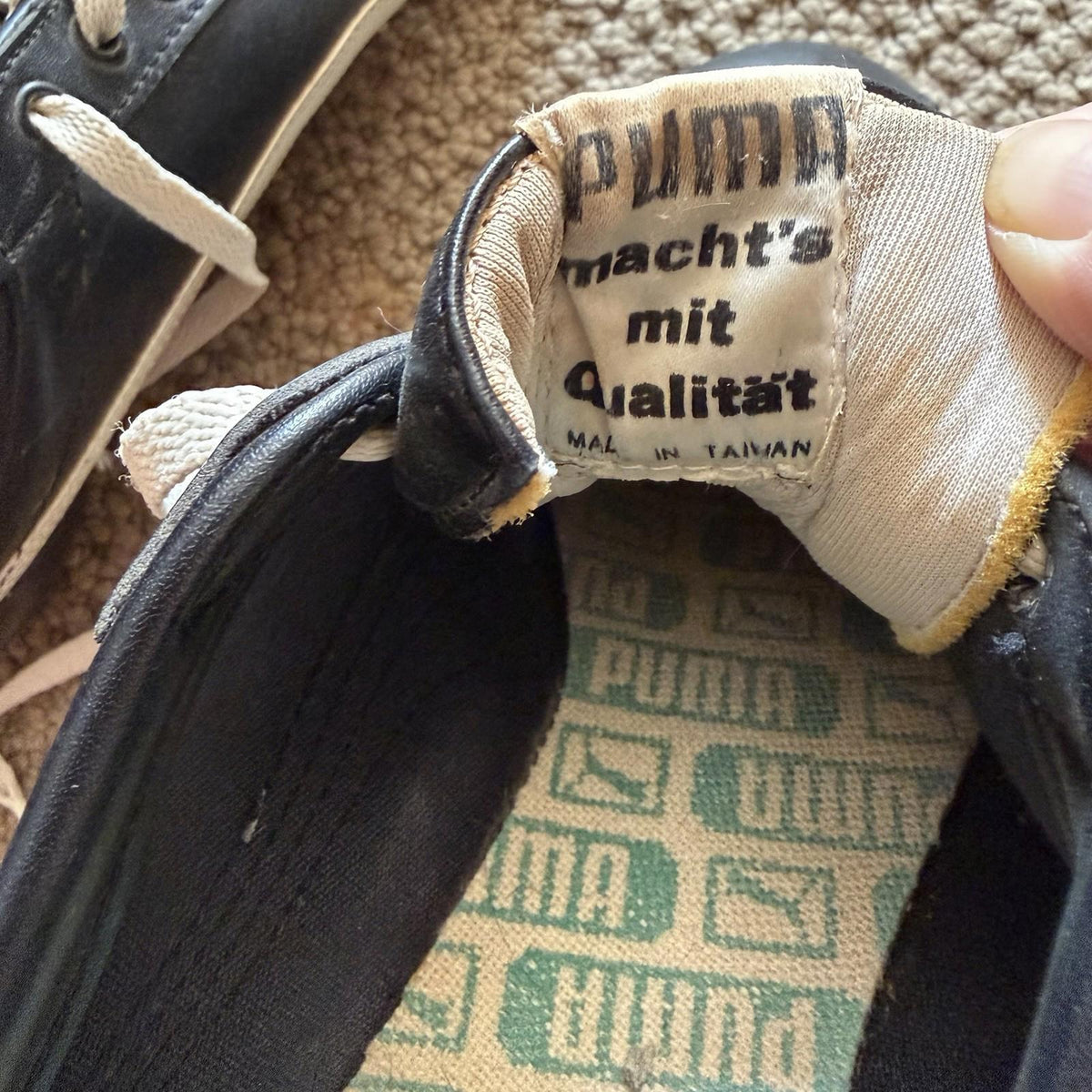 Vintage 1970s Puma Super Sport Soccer Cleats Black Leather Made Taiwan