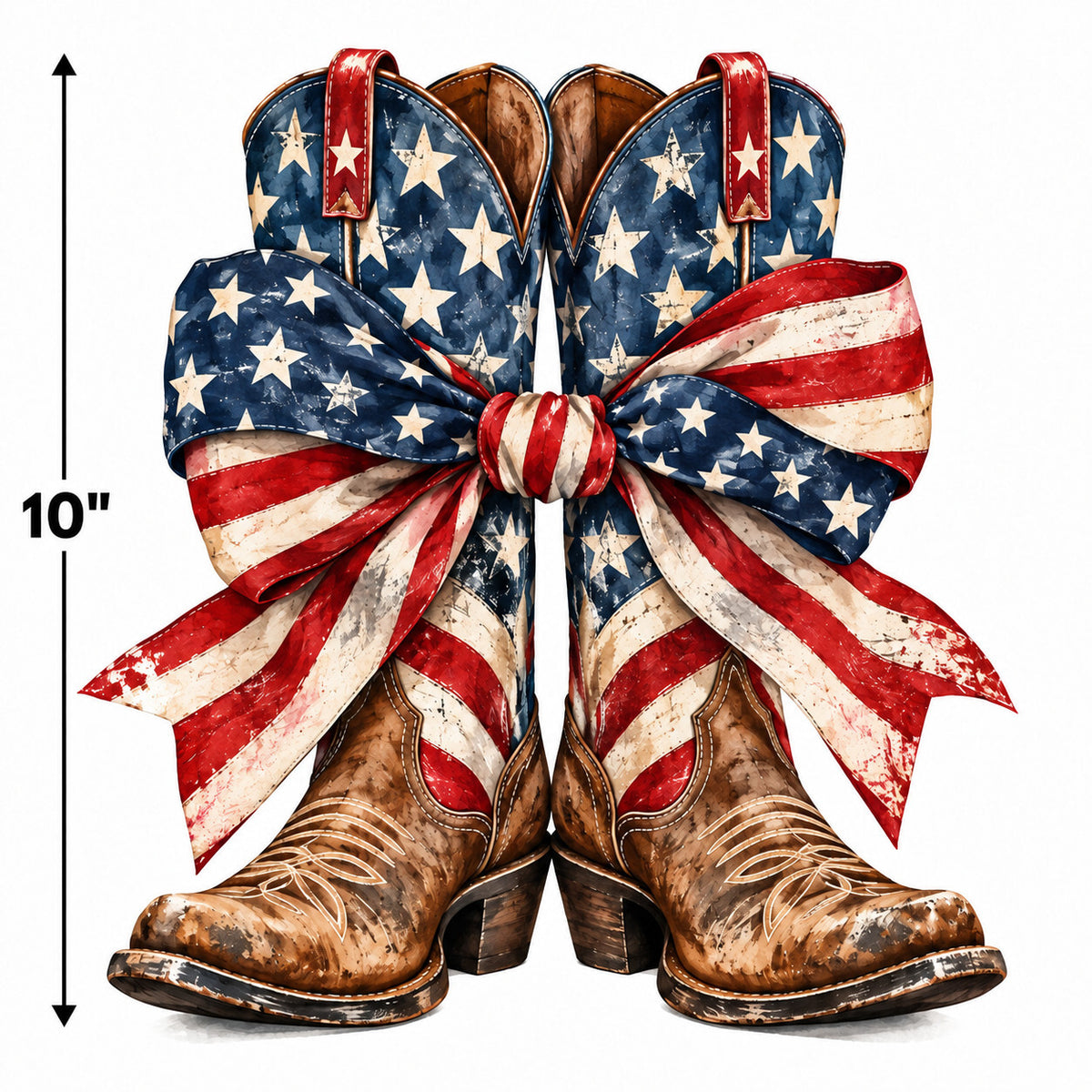4pcs 10" Patriotic Cowboy Boots DTF PNG Flag Bow Iron On Transfer
