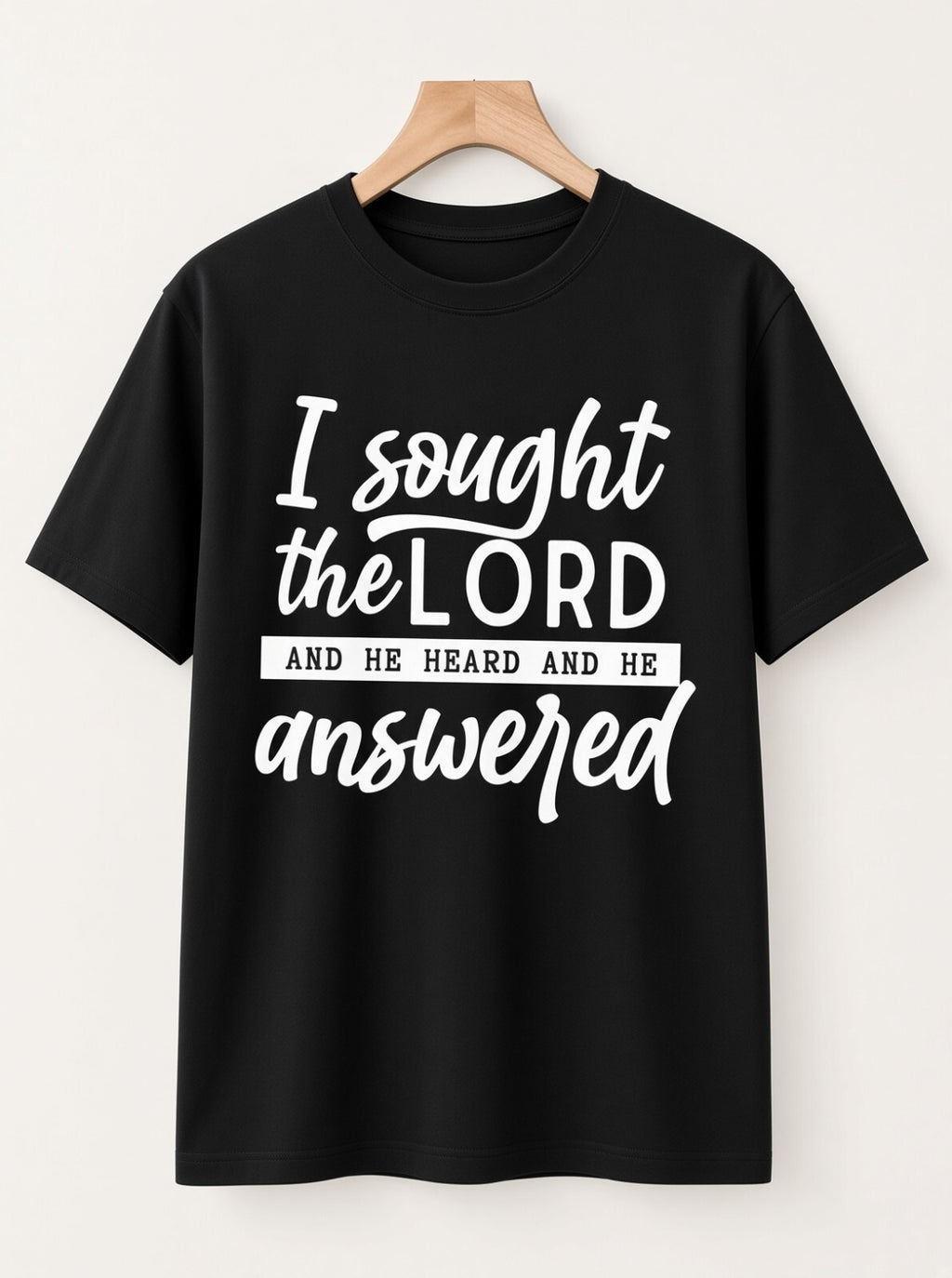 I Sought The Lord Christian T-Shirt Black White Royal Blue Faith Graphic Tee