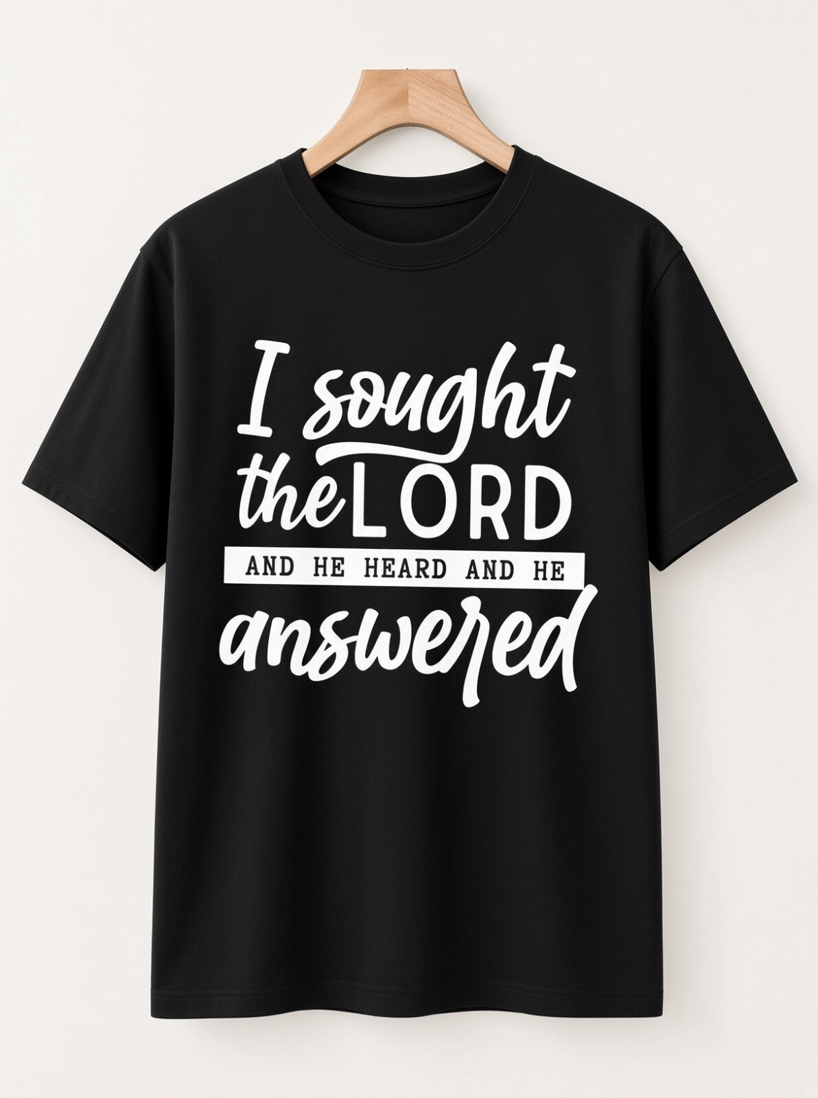 I Sought The Lord Christian T-Shirt Black White Royal Blue Faith Graphic Tee