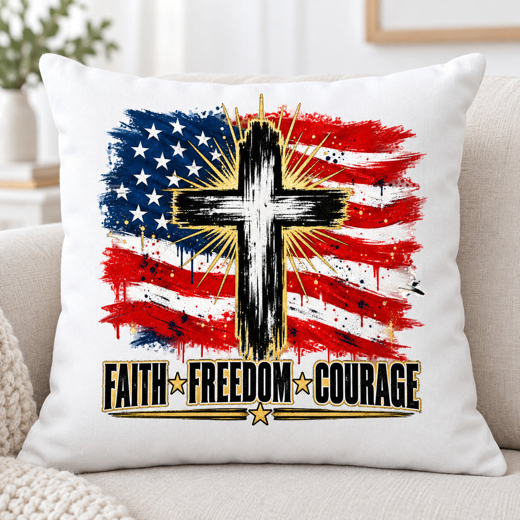 Faith Freedom Courage American Flag DTF Transfer 10 Inch Pack of 4