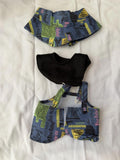 Labubu Doll Outfit Set Bucket Hat Black Shirt Denim Overalls Street Style