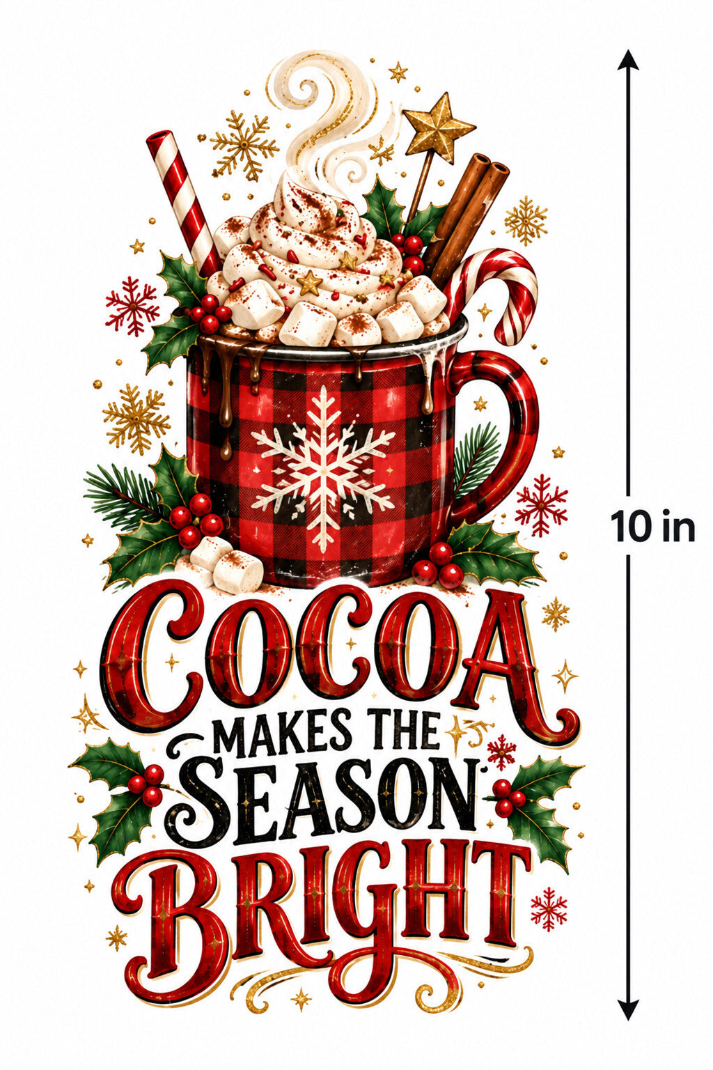 4pcs 10in Cocoa Makes the Season Bright Mug DTF Transfer Ready to Press