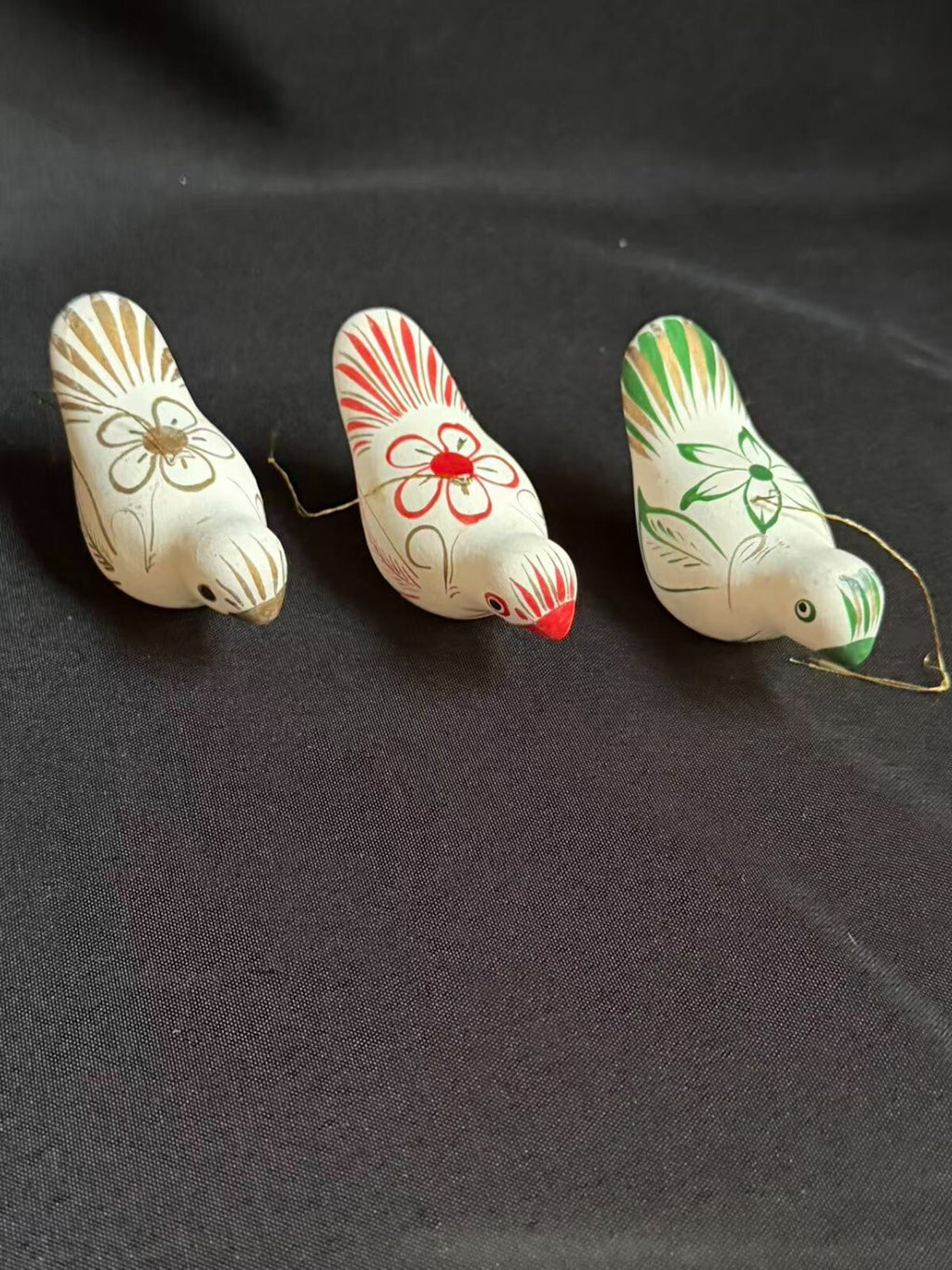 Set of 3 Vintage Mexican Clay Bird Whistles Hand Painted Hecho en Mexico