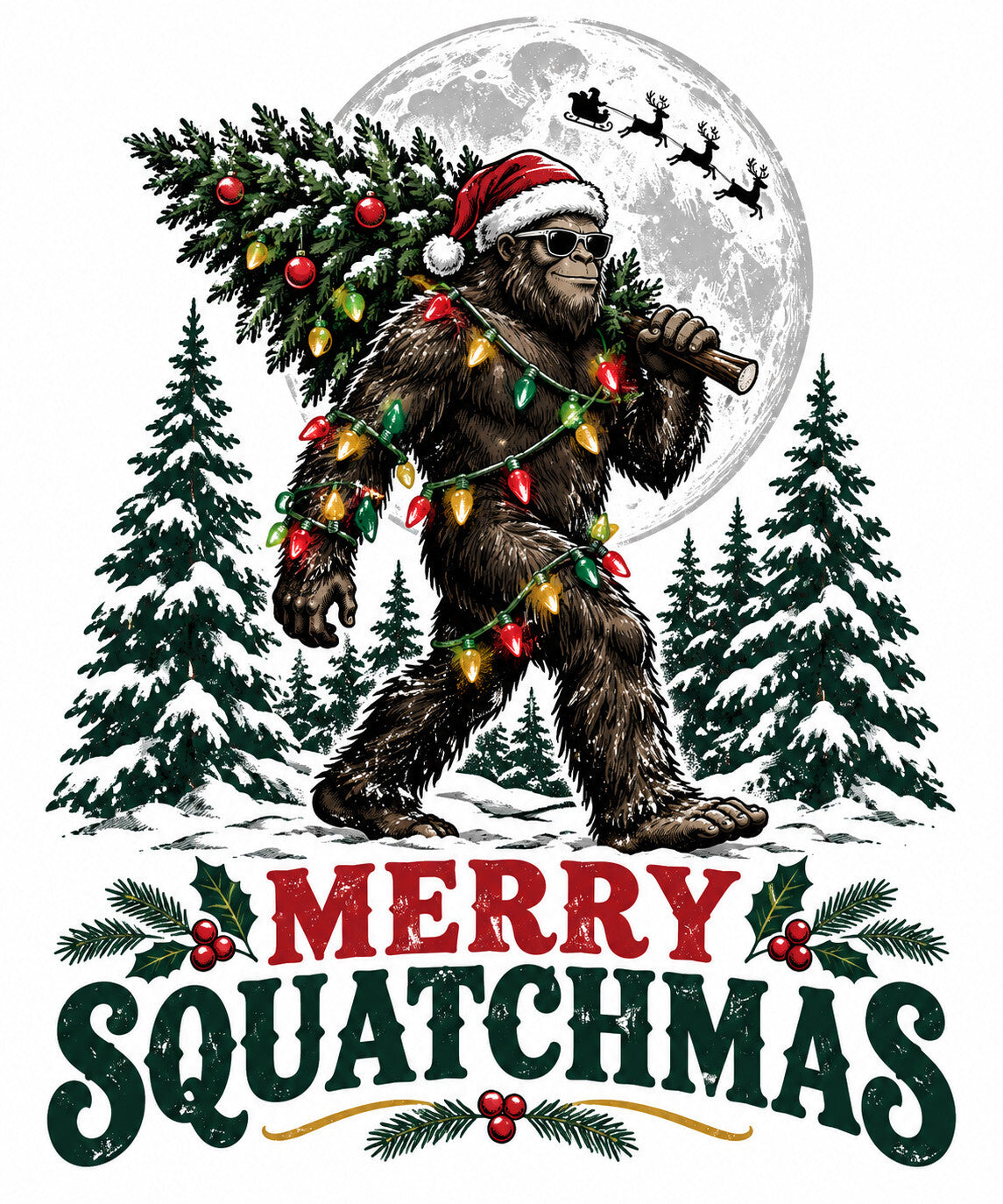 4pcs 10in Merry Squatchmas Bigfoot Christmas DTF Transfer Ready to Press