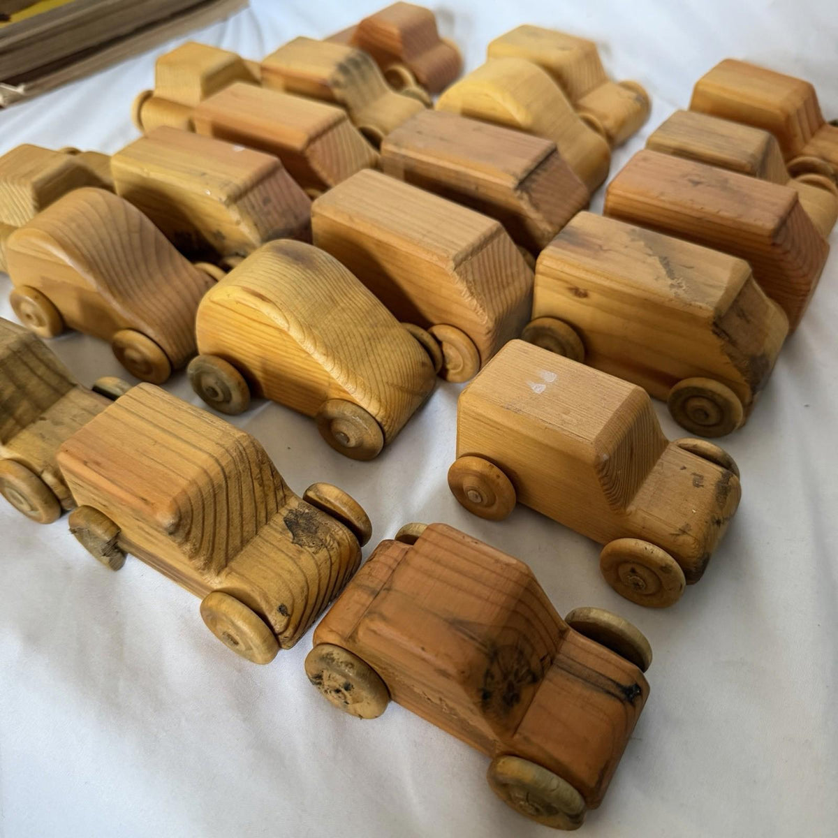 Vintage Handmade Wooden Toy Cars & Trucks Lot 20 Pc Rustic Pine Folk Art