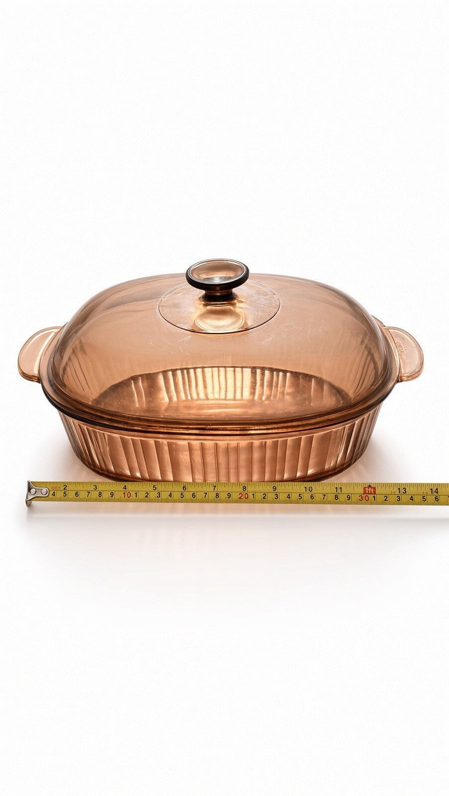 Vintage Vision Corning Ware Amber 4 Qt Oval Ribbed Roaster Casserole w/ Lid V34B