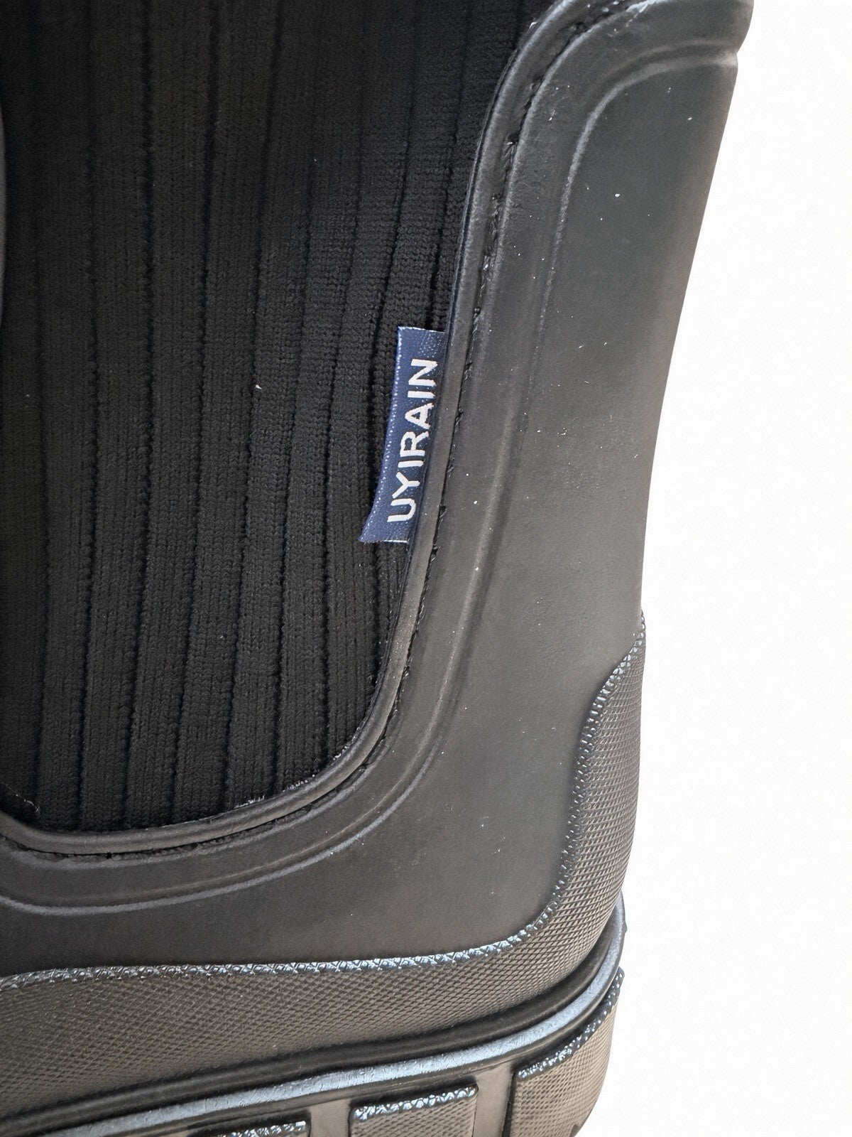 Black Rain Boots Women Chelsea Sock Knit Waterproof Chunky Sole US 8 EU 39