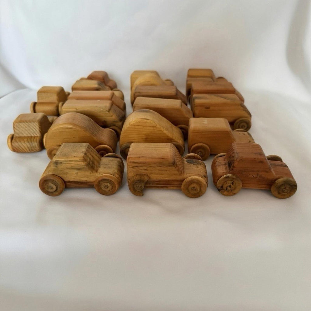 Vintage Handmade Wooden Toy Cars & Trucks Lot 20 Pc Rustic Pine Folk Art