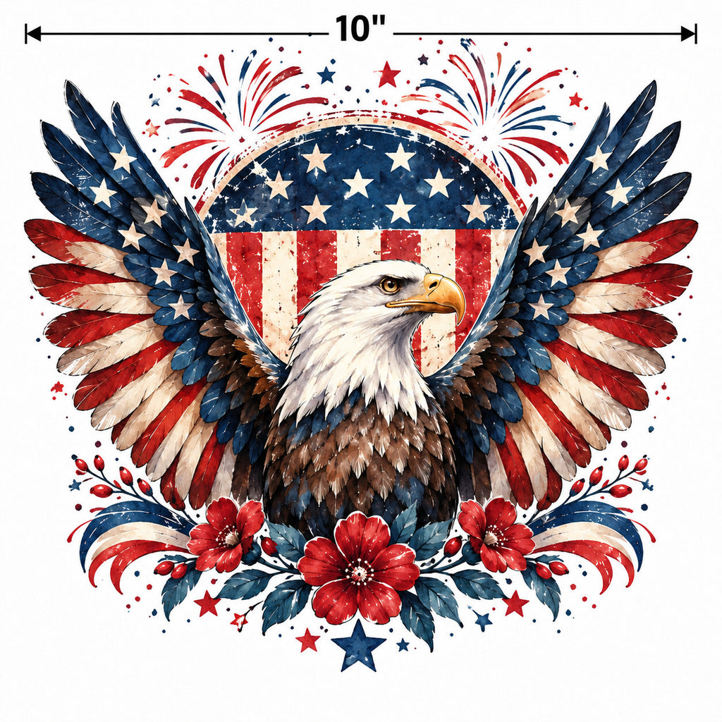 4pcs 10" Bald Eagle Flag Wings DTF PNG Patriotic Iron On Transfer