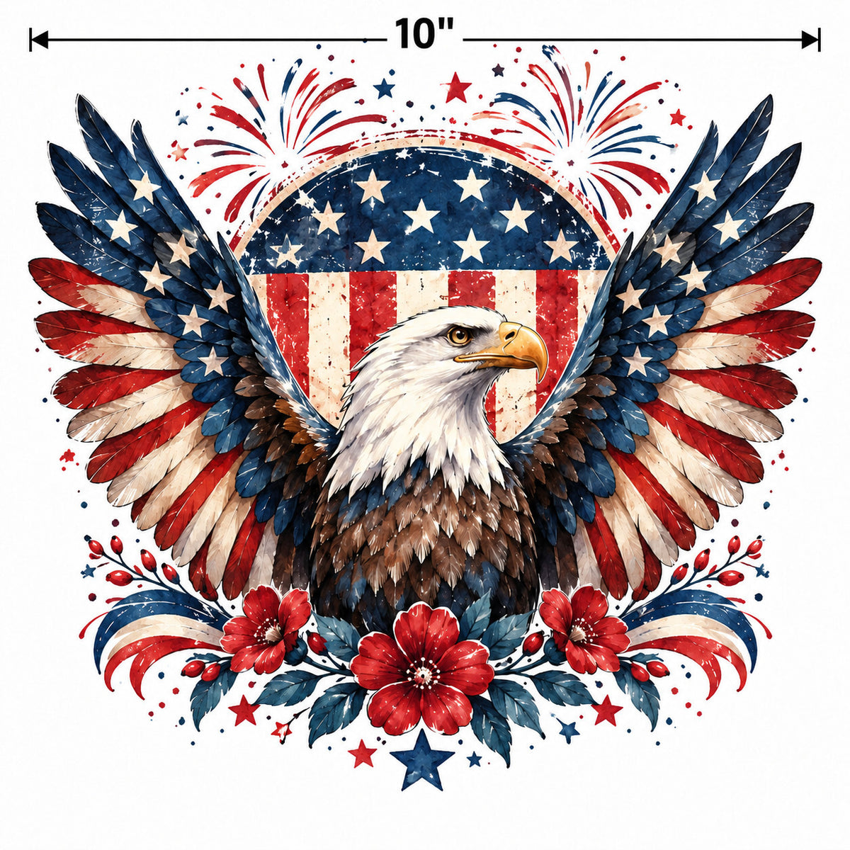 4pcs 10" Bald Eagle Flag Wings DTF PNG Patriotic Iron On Transfer