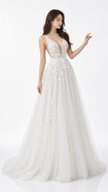 Muse-bridals Wedding Dress Size 8 White Lace Tulle A-Line V-Neck Bridal Grown