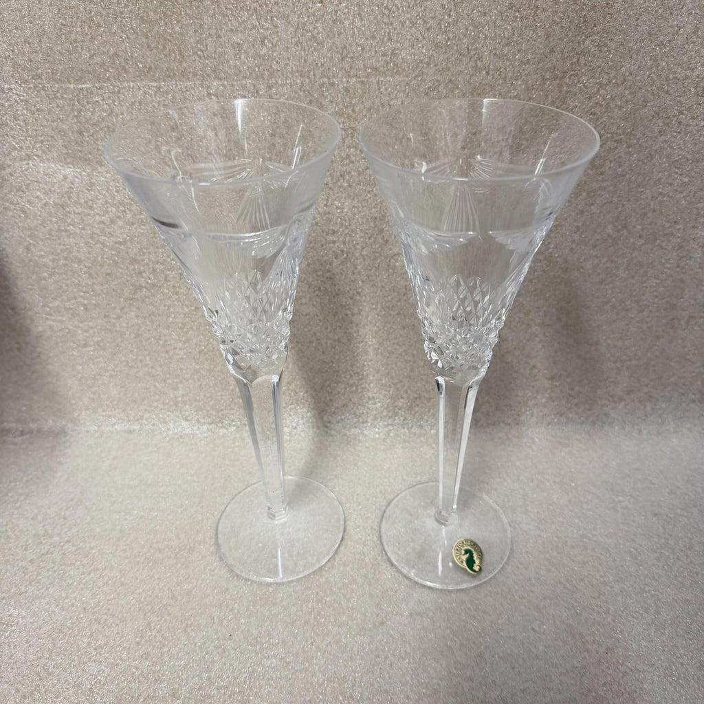 Pair Waterford Crystal Champagne Flutes The Millennium Collection PEACE Dove Set