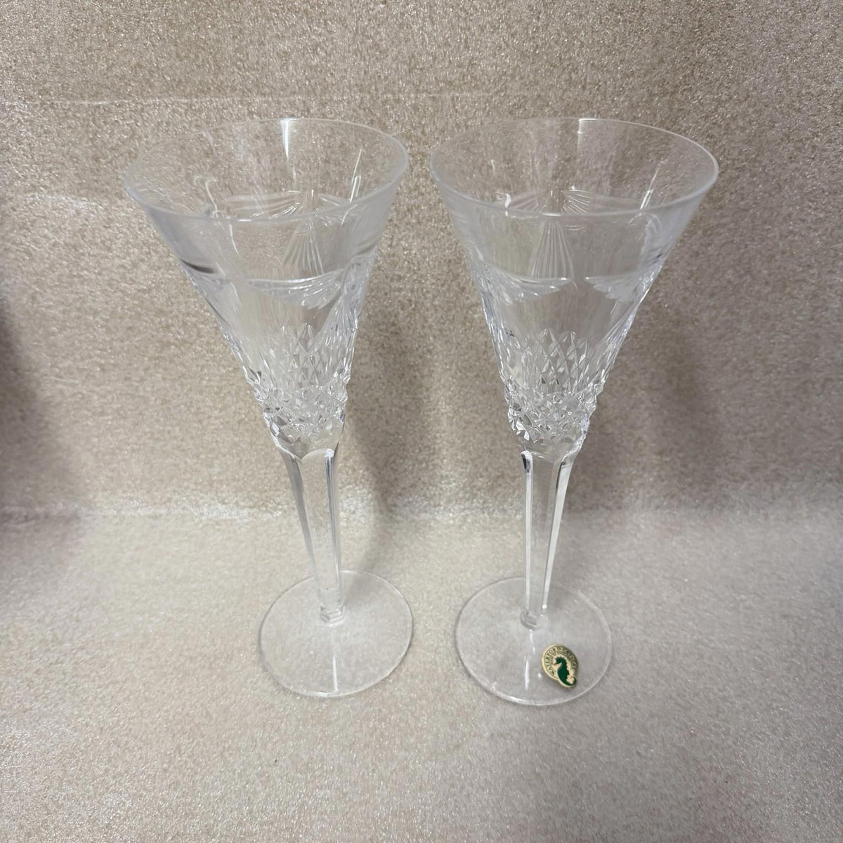 Pair Waterford Crystal Champagne Flutes The Millennium Collection PEACE Dove Set