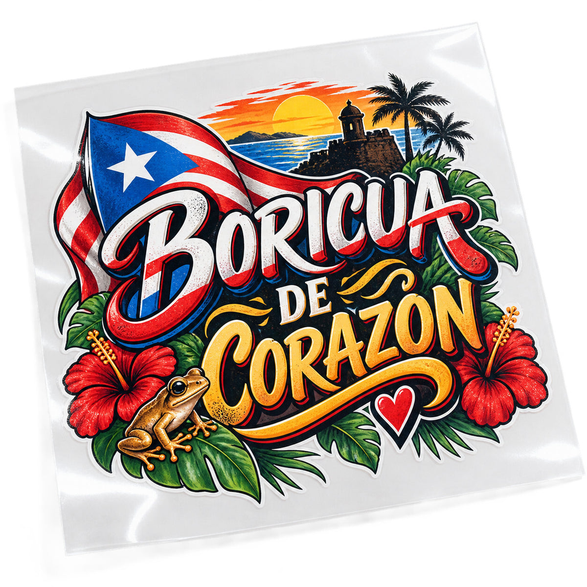 4 Pack Boricua De Corazon Puerto Rico DTF Transfers 10 Inch Iron On