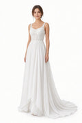 White Lace Chiffon Wedding Dress Size 2 Bridal Gown Button Back Long Train