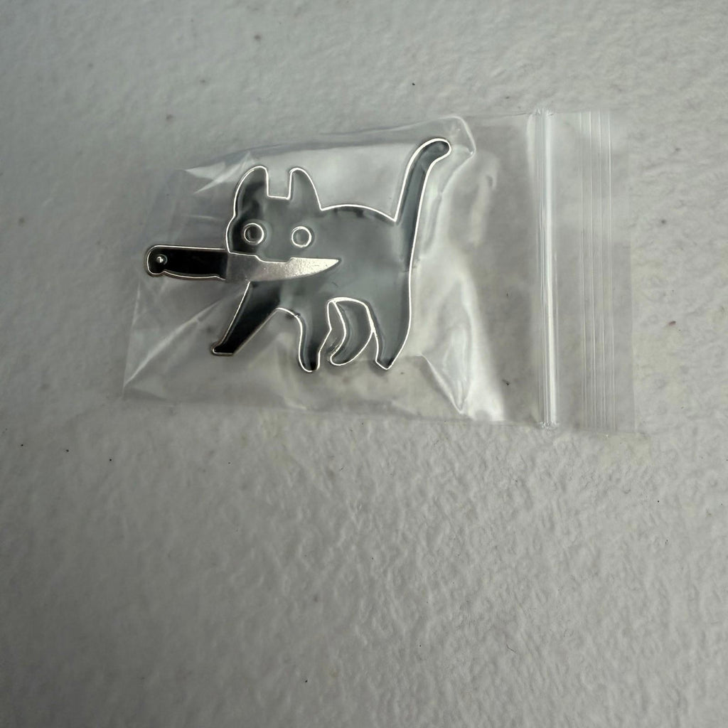 Stabby Cat Knife Enamel Pin Black Cat Lapel Badge Meme Pin New