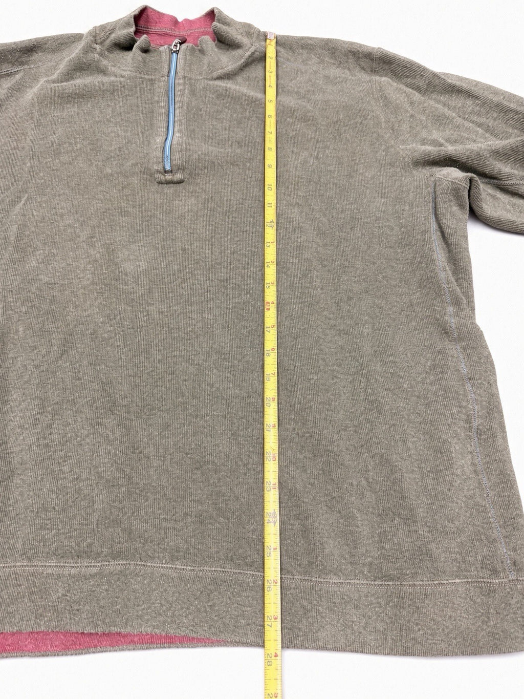 Tommy Bahama Olive Quarter Zip Pullover XXL Pink Marlin Logo Pink Lining Sweater