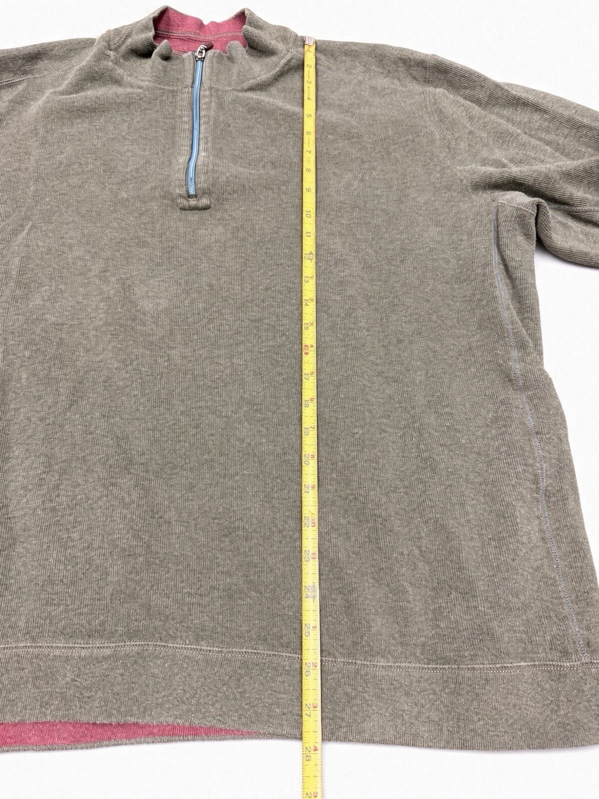 Tommy Bahama Olive Quarter Zip Pullover XXL Pink Marlin Logo Pink Lining Sweater