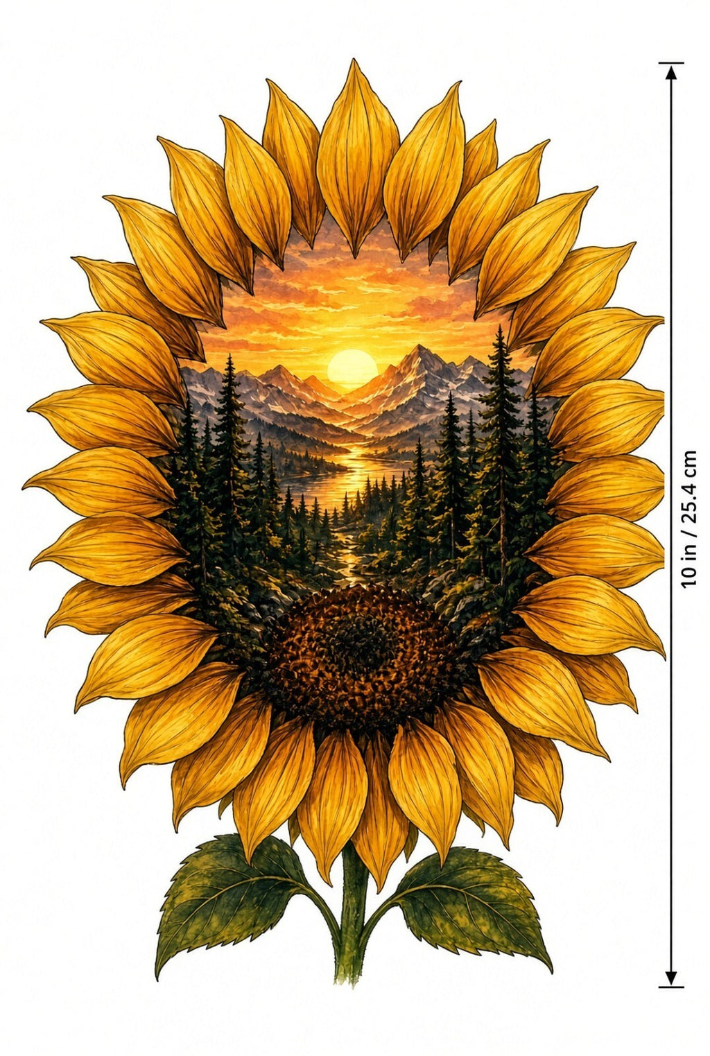4pcs 10in Sunflower Mountain Sunset Landscape DTF Transfer