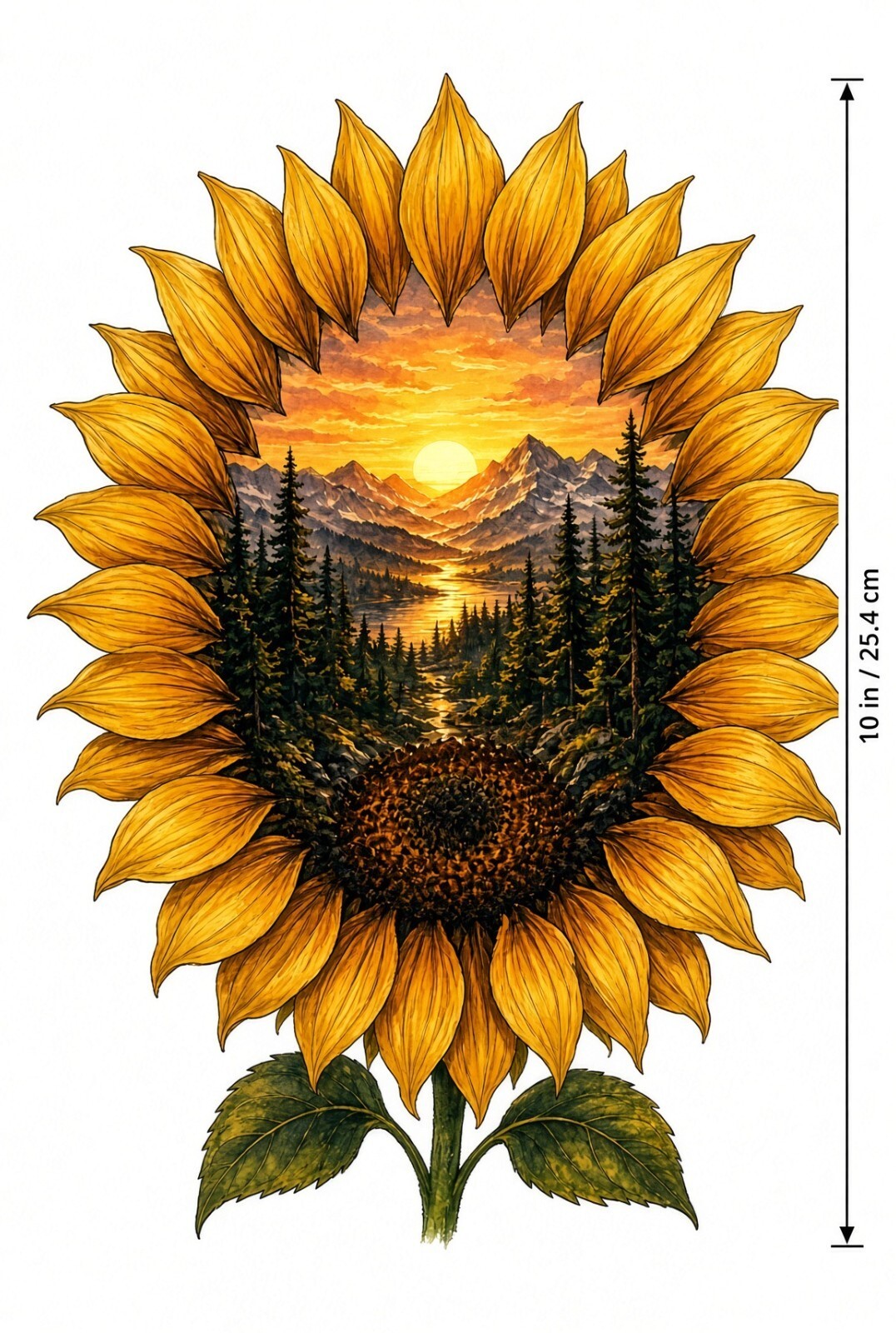 4pcs 10in Sunflower Mountain Sunset Landscape DTF Transfer