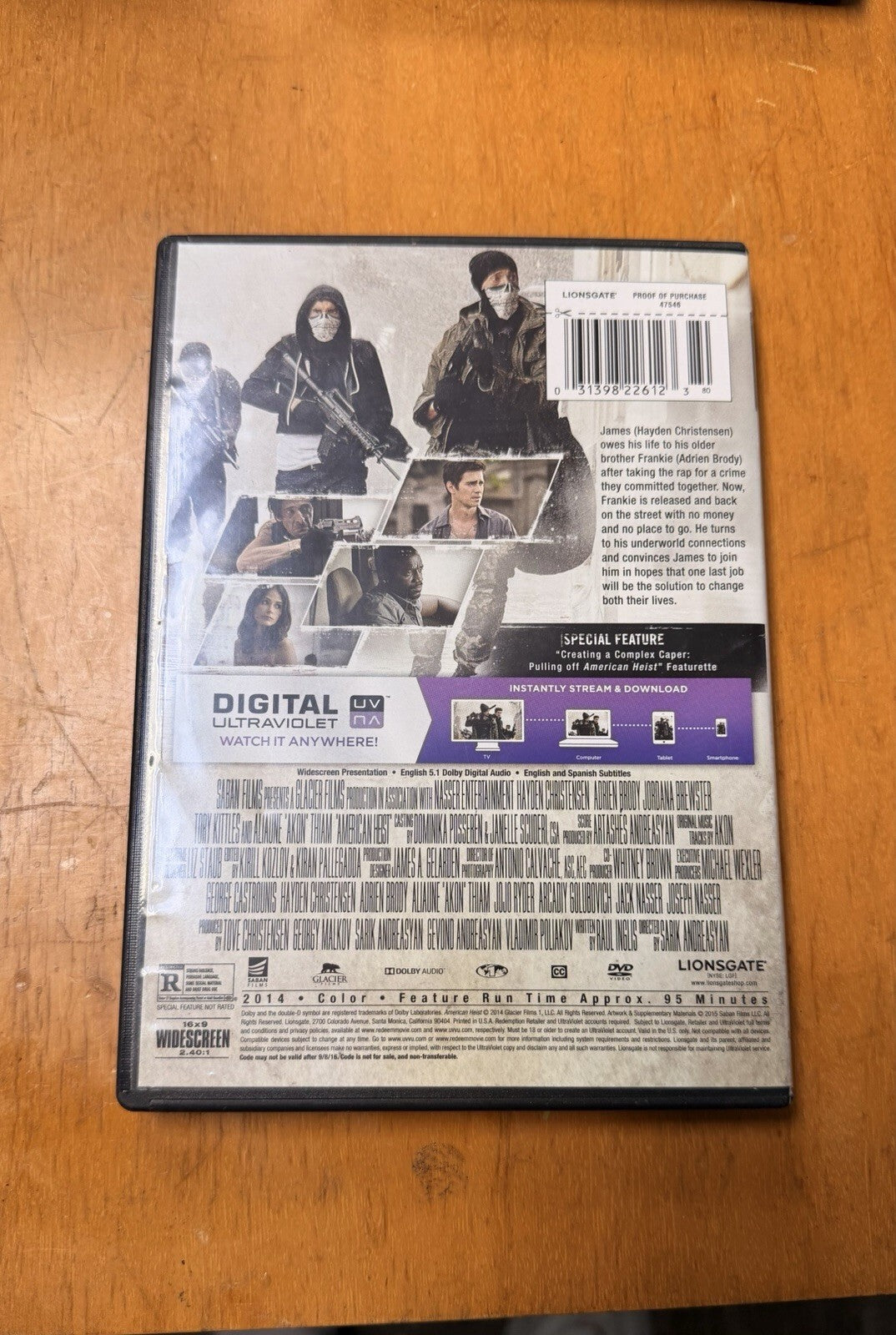American Heist DVD Hayden Christensen Adrien Brody 2014 Action Crime Movi