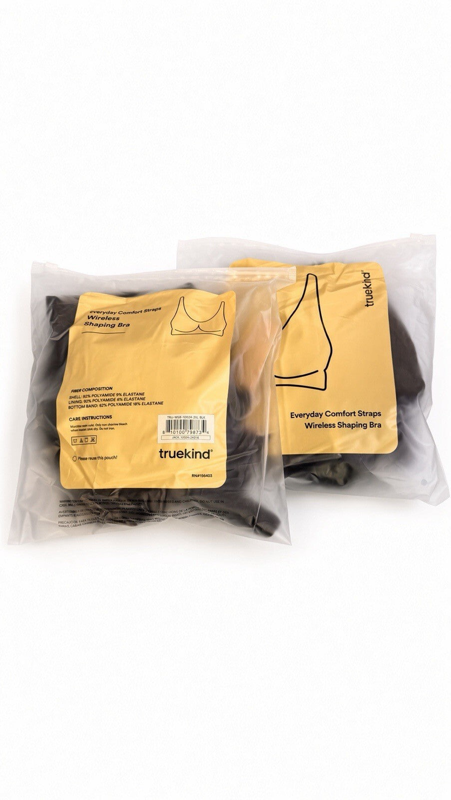 2 Pack Truekind Everyday Comfort Wireless Shaping Bra Black 2XL + Extenders NWT