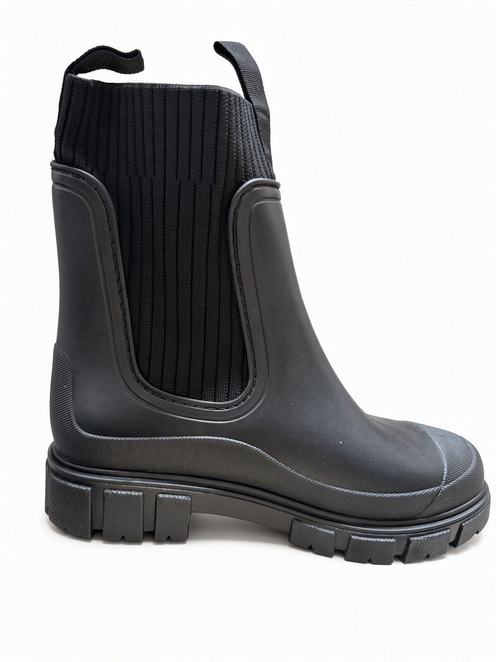 Black Rain Boots Women Chelsea Sock Knit Waterproof Chunky Sole US 8 EU 39
