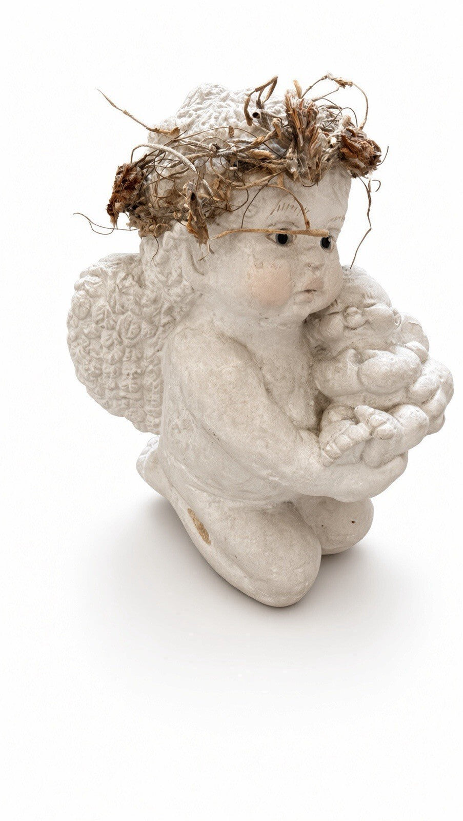 Kristine 1994 Cast Art Angel Cherub Holding Baby Figurine 5” Signed Vintage